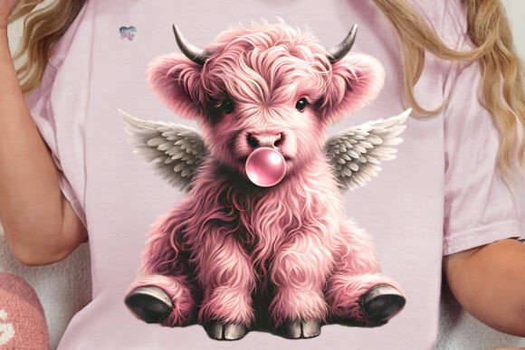 Pink Valentine Highland Cow Cupid: A Charming Design Asset