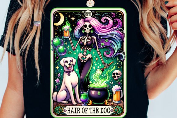 Witchy Skeleton Tarot PNG Hair of Dog: A Design Asset with Character